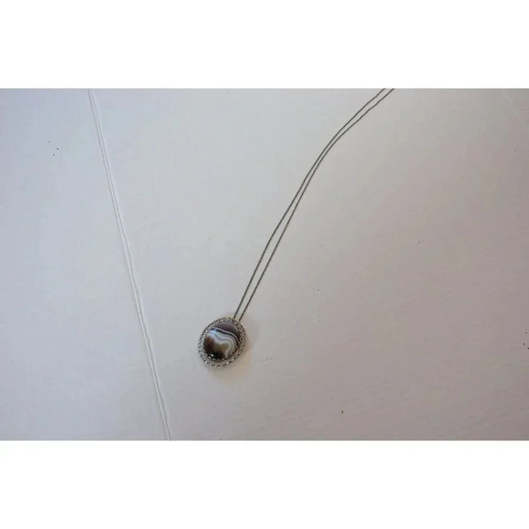 Vtg Banded Stone Pendant Brooch - Picture 1 of 8